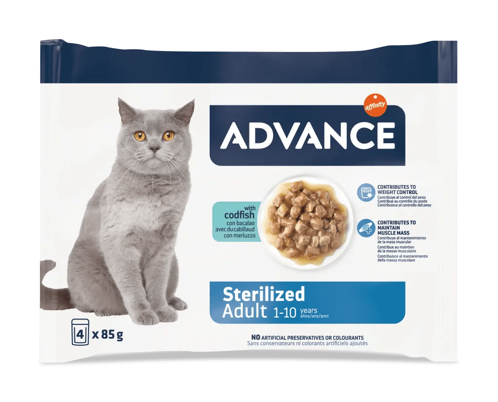 Advance Cat esterilizado adulto Bacalao comida Húmeda