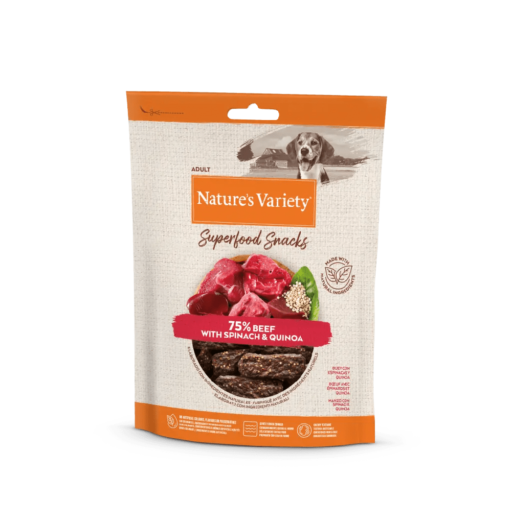 Nature´s Variety Dog Superfood snacks de Beef con espinaca 85g