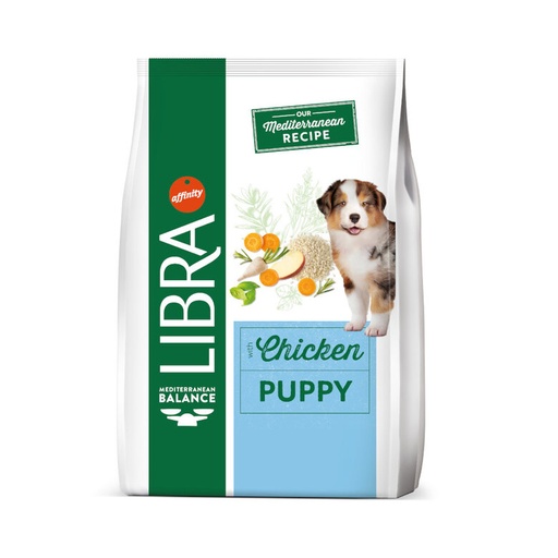 Libra dog Puppy con pollo